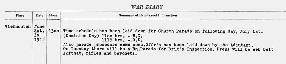 SDG WD Vierhouten June 30 1945 Church Parade Sun July 1